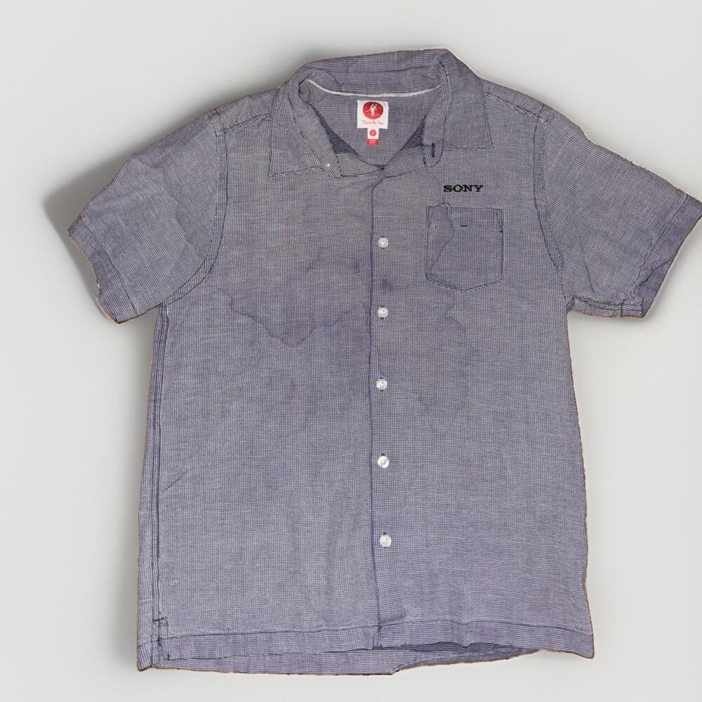 Vintage Toes On The Nose Short Sleeve Button Up Short Blue Pattern 20x27 Large
